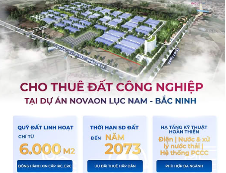 DOANH NGHIỆP ĐANG SĂN ĐẤT CÔNG NGHIỆP: ĐỪNG BỎ QUA CCN NOVAON – BẮC NINH! DIỆN TÍCH TỪ 6000M2 